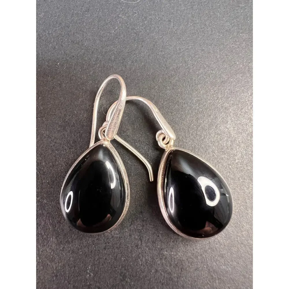 NEW Black onyx sterling silver teardrop earrings 7.57 grams